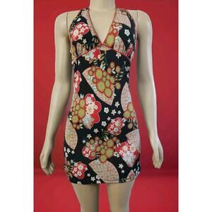 Lette Japanese Printed Jersey Size L Women's Halter Neck Bodycon Dress #W2
